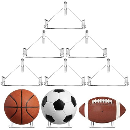 6 Pcs Acrylic Basketball Holder & Soccer Ball Stand, Transparent Display Stand for Basketball Football & Volleyball, Clear Sports Ball Storage Rack with Rods, Easy to Assemble