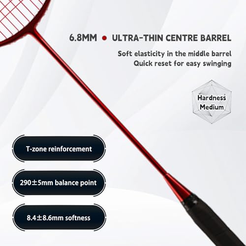 Badminton Rackets,Badminton Racket Set,Both Offensive and Defensive,Composite Carbon Ultra Light 82g Professional Training Racket,Including 2 Rackets,2 Shuttlecocks,and 1 Bag - color: 001B-red