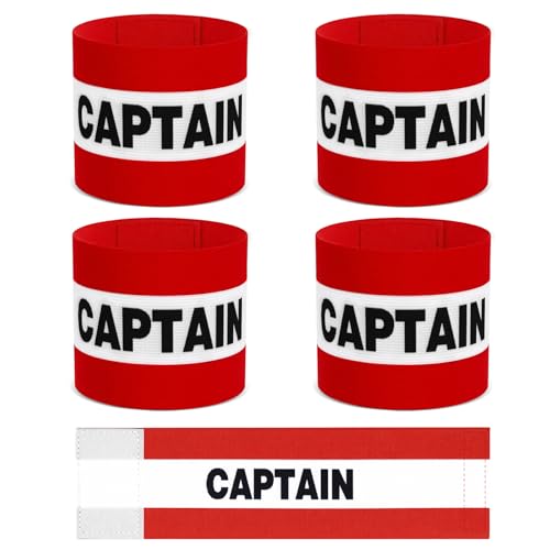 4 Pcs Captain Arm Bands for Soccer, Red Adjustable Soccer Captain Armband, Arm Bands Football for Adults and Youth, Suitable for Rugby, Basketball, Volleyball Teams