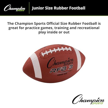 Champion Sports Rubber Football – Durable All-Weather Ball for Pee Wee to Official Sizes, Indoor & Outdoor Play - style: Junior Size (Ages 10-12)