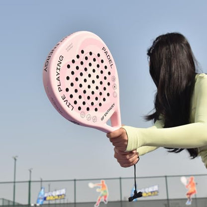 Padel Racket, Carbon Fiber Surface Padel Racquet, Lightweight, Ideal for Training/Matches - color: Pink