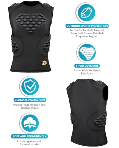 Youth Football Padded Shirt Chest Rib Protector Boys Heart Guard Sternum Protection Kids Rugby Undershirt - size: Large