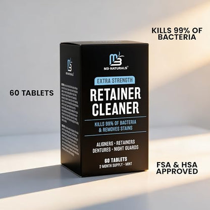 Retainer Cleanser Tablets Cleaner, Removes Odors Discoloration Stains and Plaque 2 Month Supply Denture Cleansers Retainers Mouth Guards Denture Bath Mint by M3 - size: 60 Count
