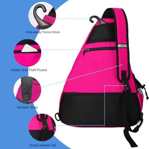 WOLT Pickleball Bag,Crossbody Sling Bags for Women Men,Pickleball Backpack with Fence Hook for Tennis, Racketball - color: Pink