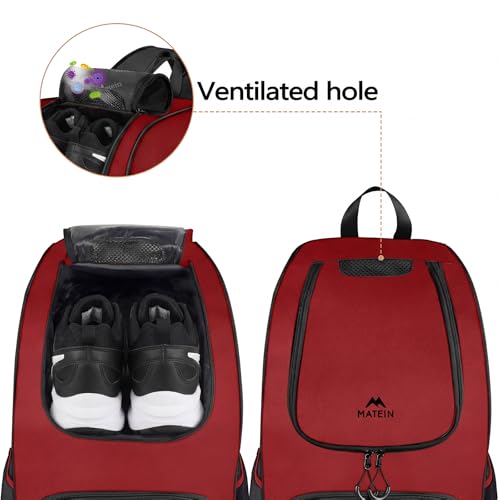 MATEIN Basketball Bag, Sturdy Soccer Bag with Ball Holder & Shoe Compartment, Large Basketball Backpack for Training Equipment, Water Resistant Sports Ball Backpack Fits Volleyball Football, Colorful - color: Red