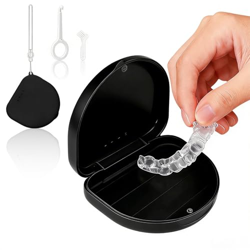 4Pcs Orthodontic Retainer Case,Orthodontic Dental Case with Vent Holes,Lanyard and Cleaning Pick Travel Storage Box for Aligners and Oral Care Use (Black) - color: Black