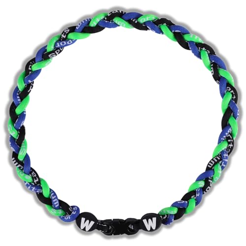 Willtok Premium 18inch Baseball Necklace w/Nylon Tri-Braided Rope Tornado Design - color: Lime Blue Black