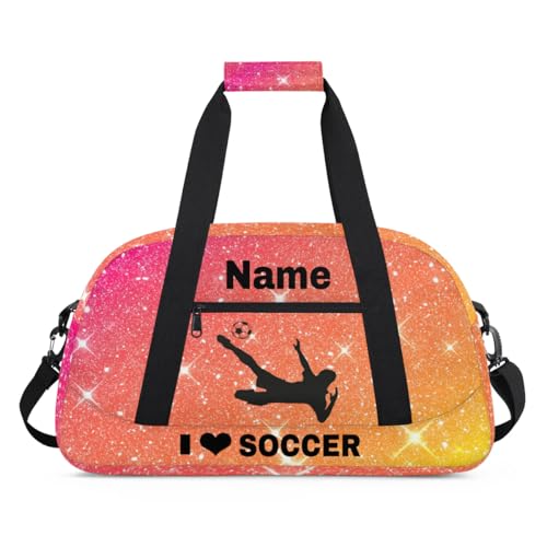 Custom Sport Duffel Bag Soccer Personalized Name Sports Bag Overnight Weekender Bag Waterproof Travel Sport Gym Bags, Orange - color: Orange, style: Soccer