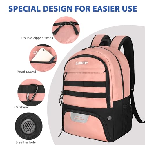 LARIPOP Soccer Backpack with Ball Holder & Shoe Compartment Large Capacity Youth Sports Bag for Training - color: Flesh Pink
