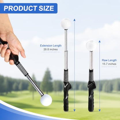 Retractable Golf Swing Trainer with 2 Alignment Sticks – Training Aid for Grip, Strength & Tempo, Swing Mechanics, Arm Band, Indoor/Outdoor Practice, Right/Left Handed