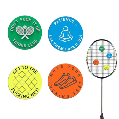 NIIIYTYB 4 Pcs Tennis Racquet Dampeners Funny Unique Silicone Dampener Tennis Dampers Racket Vibration Dampeners Fun Tennis Racket Dampers with Words Shock Absorbing Tennis Accessories