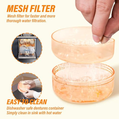 Denture Case, 2PCS Retainer Case with Strainer Basket, 2 in 1 Denture Bath Case No-Leak Retainer Cleaner Case, Retainer Holder for Travel, Mouth Guard Case for Dentures, Clear Braces, Night Guard - color: Blue-Orange