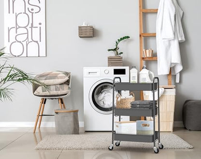 CAXXA 3-Tier Rolling Metal Storage Organizer - Mobile Utility Cart with Caster Wheels, Gray - color: Gray