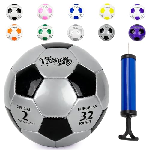 Size 2, 5 Soccer Ball with Pump Needle-Training Recreation Soccer Ball Size 2, 5 Thicker PU Tight Weaved Mini Soccer Ball for Teen Boy Girl Outdoor/Indoor League Game Practice Training - color: Black+Silver, size: 2