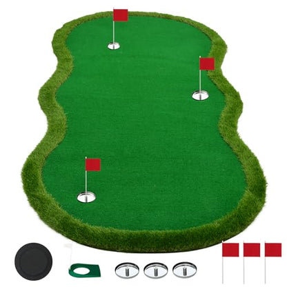 Nice C Putting Green Indoor, Putting Green, Golf Simulators for Home, Golf Putting Mat, Putting Mat Putting Green Outdoor, Challenge Putting Cup, 3 Holes, Flags, and Slope - style: Shaped 5 x 10 Ft Green