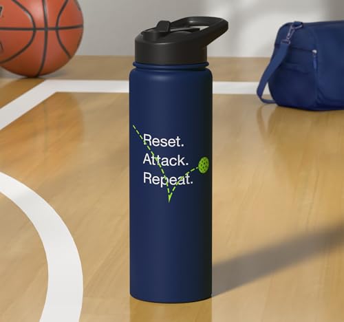Reset Attack Repeat Competitive Pickleball Accessories Stainless Steel Insulated Water Bottle - color: Navy Blue