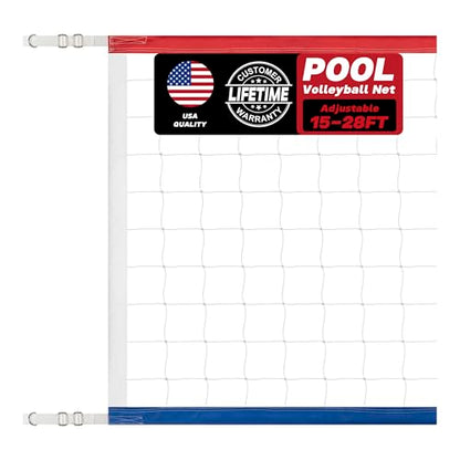 Upgraded Swimming Pool Volleyball Net Replacement, Extended 15FT-28FT Adjustable, Enhanced All Weather with Waterproof, Extra Thick Borders and Nylon Straps-15x3FT (Net Only)