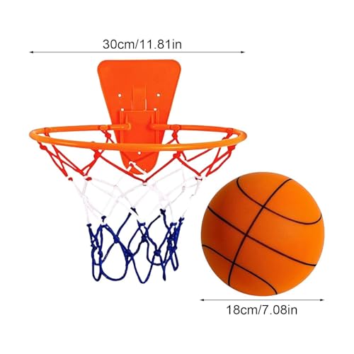 Silent Basketball Hoop and Ball, 18cm Wall Mounted Basketball Hoop Indoor, Noiseless Foam Elastic Sponge Ball WithHoop, SilentBall Professional Indoor BasketballFrame - color: Orange