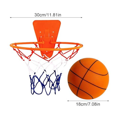 Silent Basketball Hoop and Ball, 18cm Wall Mounted Basketball Hoop Indoor, Noiseless Foam Elastic Sponge Ball WithHoop, SilentBall Professional Indoor BasketballFrame - color: Orange