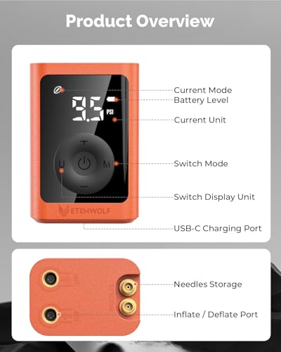 ETENWOLF P300 Plus Ball Pump, Electric Basketball Pump Inflation and Deflation, with 3200 mAh Rechargeable Battery, Air Pump for All Sports Balls - color: vivid orange