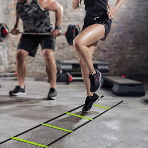 GHB Pro Agility Ladder 2 Pack Agility Training Ladder Speed 12 Rung 20ft with Carrying Bag (Yellow and Green)