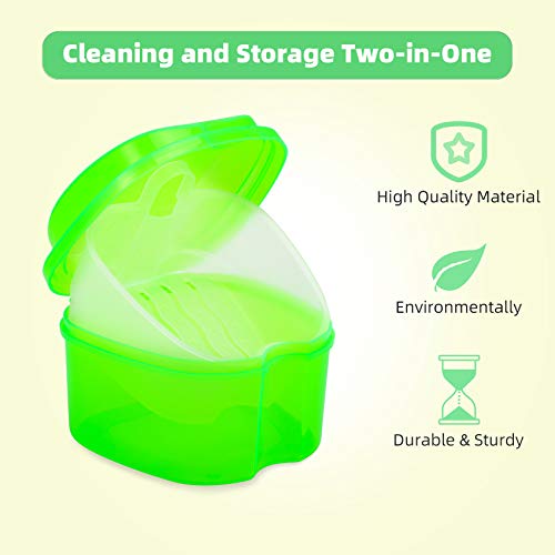 Colorful Plastic Dental Orthodontic Retainer Container Cleaning Case,Denture Bath Box Case Cup Holder Travel, Mouthguard Storage Soaking Case - color: Transparent Green
