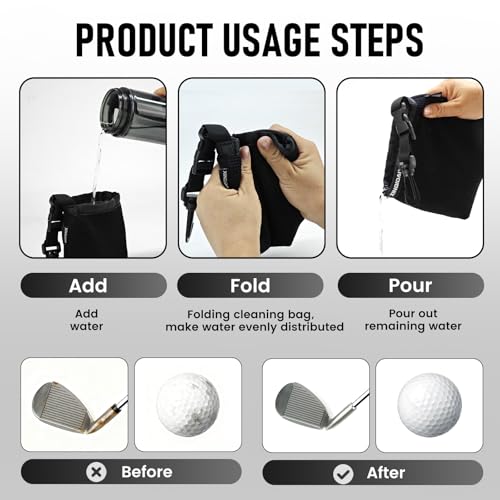 Golf Club and Golf Ball Cleaning Bag - Cleans Club Grooves, Waterproof Clean Face Tech, Detachable Clip, Machine Washable, Stay-Dry Exterior,Golfer Gifts for Men(2, Black) - color: 2-Pack Black