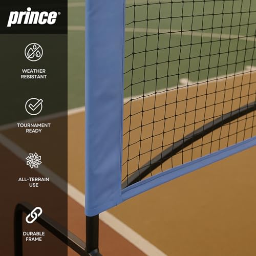 Prince - Full Court Pickleball Net + Wheels, Easy to Transport, Ideal for Setting Up Courts Anywhere (Blue)