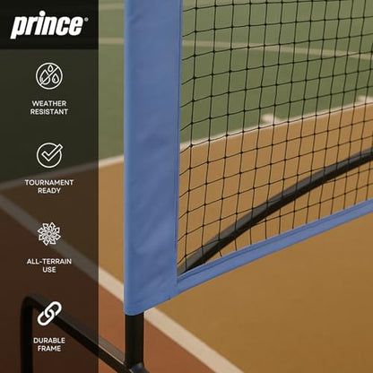 Prince - Full Court Pickleball Net + Wheels, Easy to Transport, Ideal for Setting Up Courts Anywhere (Blue)
