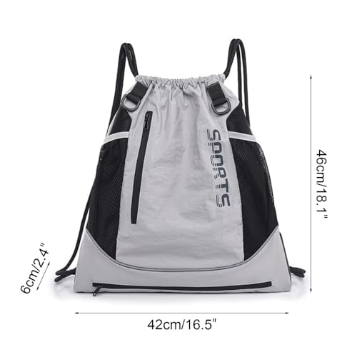 MiOYOOW Sports Drawstring Backpack, Waterproof Basketball Bag Large Gym Mesh Pockets for Outside Swimming Travel Beach