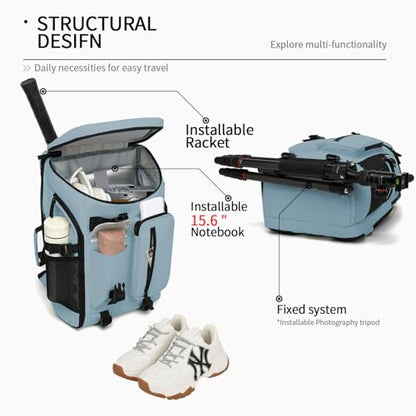Kalesi Gym Duffle Tennis Bag Backpack 4-Way Waterproof with Shoes Compartment for travel Sport Hiking laptop (Grayish blue) - color: Grayish Blue