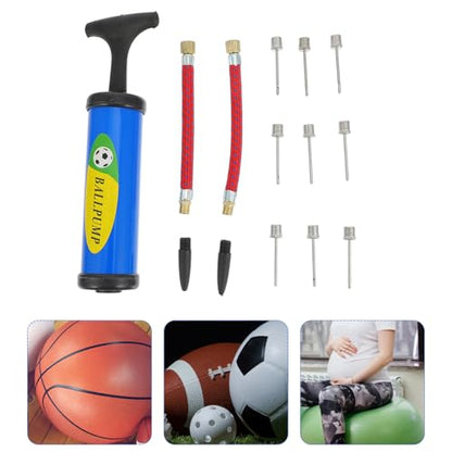 Ciieeo 14pcs Manual Mini Balls Inflator Set with Ball Needles, Blue Portable Pump Kit for Basketball Soccer Football Inflation, Handheld Sports Air Pump for Team Training and Games