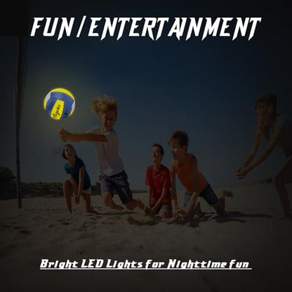 Light up Beach Volleyball,Official Size Glow in the Dark Youth Volleyball, Bright with LED Lights Pre-Installed,Batteries Included