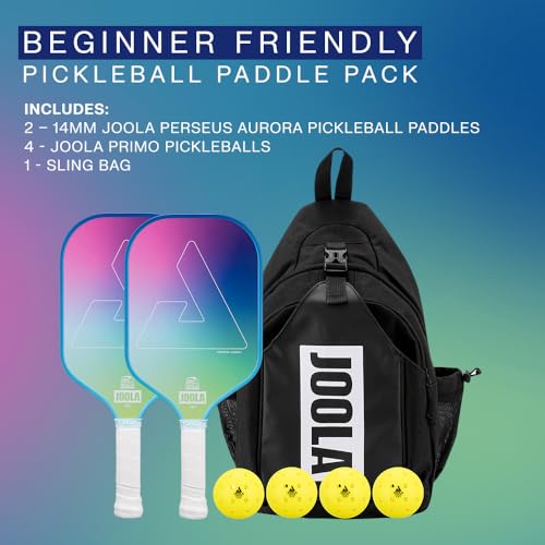 JOOLA Perseus Aurora Pickleball Paddles Set of 2 - Includes: 2 Pickleball Paddles, 4 Balls & Sling Bag - Cold Press Carbon Surface - Lightweight, Beginner Friendly - USAP Approved - NFC Enabled