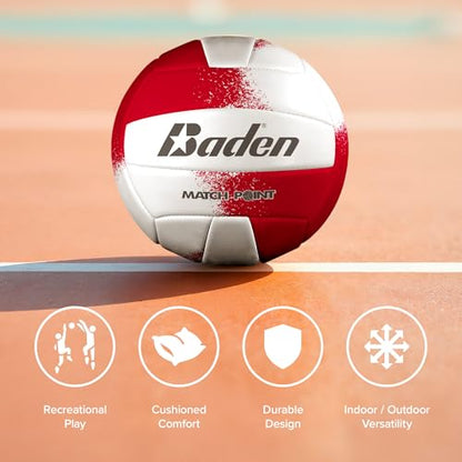 Baden | Match Point | Cushioned Synthetic Leather | Outdoor Recreation Backyard Volleyball + College Camp Ball | Official Size 5 - color: Red/White