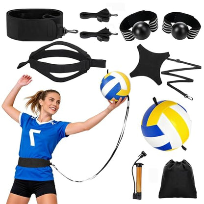 Volleyball Training Equipment Aid Set, 8 Pcs Indoor Outdoor Solo Practice Kit with Training Volleyball, Belt, Trainer Aids for Serve, Spike, Pass Practice, Ideal Gift for Girls and Beginners