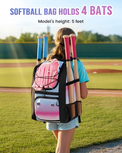 MATEIN Softball Bag, Lightweight Baseball Backpack with Shoe Compartment, Baseball Bag with Fence Hook for TBall Bat & Equipment, Softball Gifts Catchers Backpack for Women Fit Catcher’s Mitt, Helmet - color: Pink