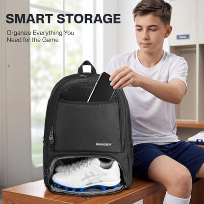 Soccer Backpack with Ball Compartment and Cleat Pocket, Water-Resistant Youth Sports Bag for Soccer Basketball Volleyball, Athletic Gear Bag for Teens & Junior Athletes