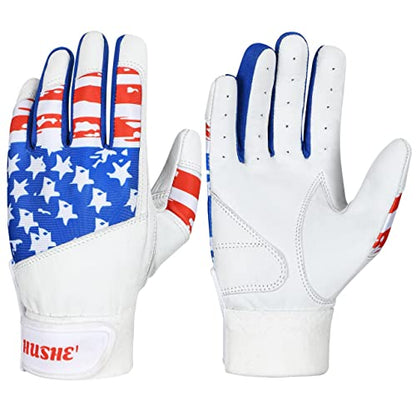 Batting Gloves Softball Batting Gloves USA Flag Baseball Batting Gloves American Flag Baseball Batting Gloves for Youth Adult & Unisex (White) - size: X-Large, style: Adult