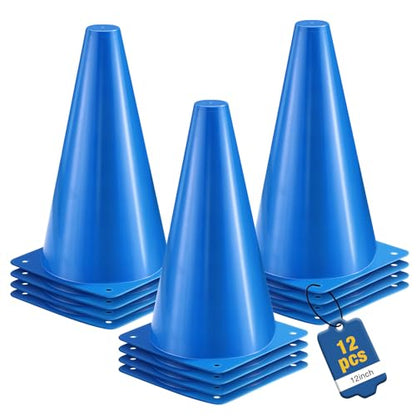 12 Inch Durable Cones,12pcs Versatile Plastic Traffic Cones and Soccer Cones for Sports Training,Agility Drills,Parking Safety,Basketball Training,Football Training. - color: blue