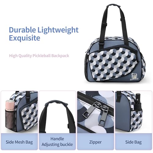 Boulder Bee Pickleball Bags, Premium Pickleball Tote Bag for Girls, Women’s Hand/Shoulder Gym Bag w Water Bottle Holder, with Pickleball Racquet/Paddle Holder - color: Blue Wave