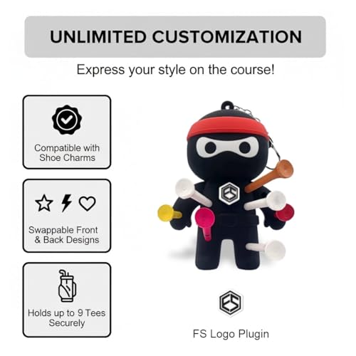 FAR&STRAIGHT Ninja Golf Tee Holder | Interchangeable Plugins | Funny & Unique Golf Gift | Personalized Accessory - style: Fs Logo Plugin