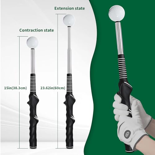 Retractable Golf Swing Trainer with arm Band, Grip Trainer & Swing Mechanics Aid – Tempo Training for Beginners & Advanced, Arm Connection, Righ Handed, Indoor/Outdoor Practice
