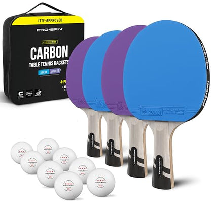 PRO-SPIN Ping Pong Paddles – ITTF Approved Professional Table Tennis Rackets with Carbon Fiber for Superior Control | 7-Ply Blade, Premium Rubber, 2.0mm Sponge - color: 4-Pack | Blue/Violet