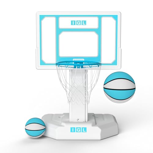 IGL Pool Basketball Hoop Outdoor, Outdoor Poolside Basketball Hoop, Base & Stand Double Water Storage with 2 Ball & Inflator, Stainless Steel Basketball Rim, Fixed Height - size: 32in Backboard