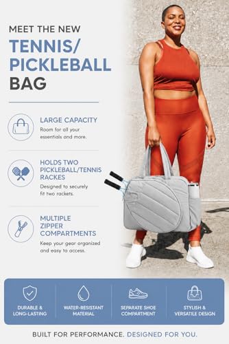 Pickleball,Tennis Racket Bag,Gym Bag for Women,Man. Quilted, Holds 2 Rackets with Shoe Compartment. Sport Bag for Gym, Court, Travel Duffle Bag - color: Light Grey