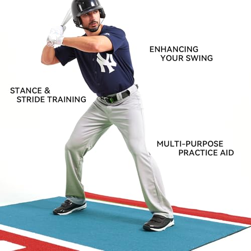 GSK Baseball Hitting Mat Red Blue 6x12 FT |3.8x10 FT Dual Color Turf Batting Practice Mats Batters Box EVA Foam Non-Slip Backing Roll-Up Home Plate Mat Training Softball Coach Teaching - size: 6FT×12FT