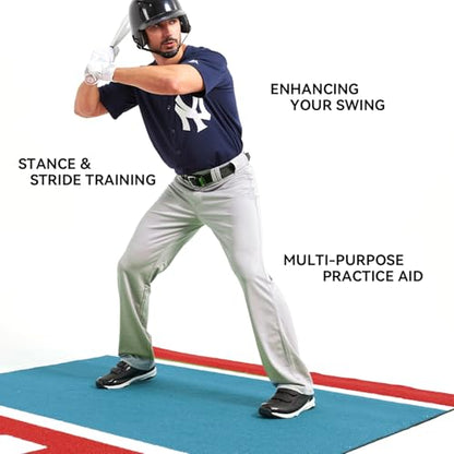 GSK Baseball Hitting Mat Red Blue 6x12 FT |3.8x10 FT Dual Color Turf Batting Practice Mats Batters Box EVA Foam Non-Slip Backing Roll-Up Home Plate Mat Training Softball Coach Teaching