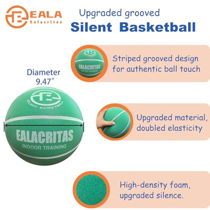 Groove-Grip Silent Basketball & Hoop Gift Set - High-Density Foam with Textured Surface, All-Weather Indoor Practice, Ready-to-Give Pro Training Kit - color: Green