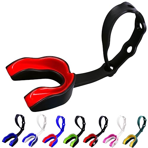 Oral Mart Strapped Mouth Guard for Football, Lacrosse, Ice Hockey, Taekwondo (USA Flag, Fangs, 15+ Colors to Choose from) - Sports Mouthguard with Fixed Strap (Strapped, Youth or Adult) - color: Cherry Red, size: Youth (Age 12 & Below)